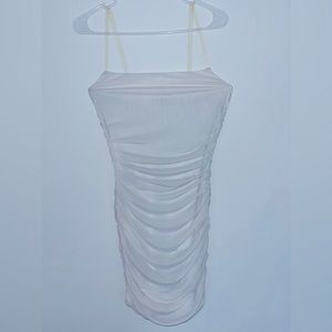 White Mesh Mini Dress With Clear Straps